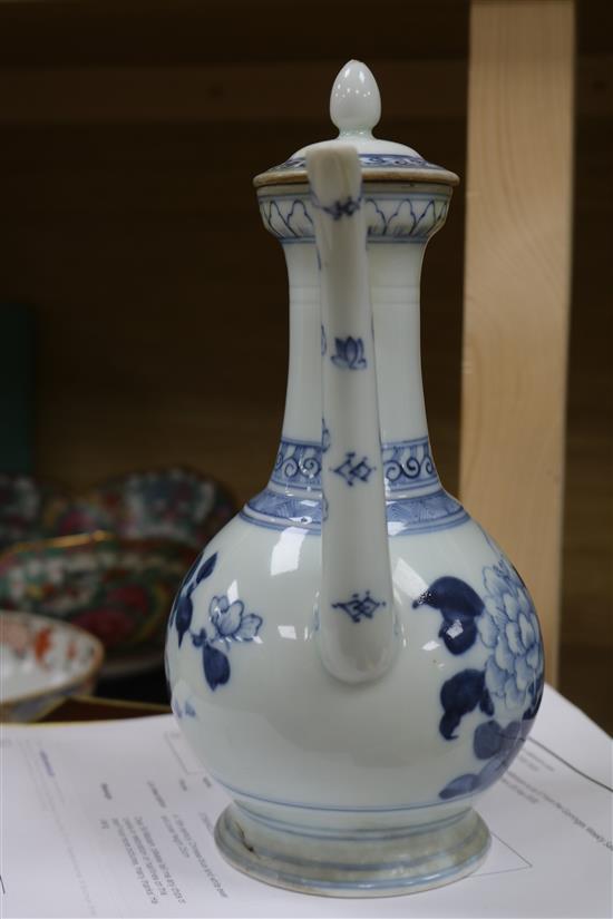 A 19th century Chinese blue and white ewer and cover height 25cm
